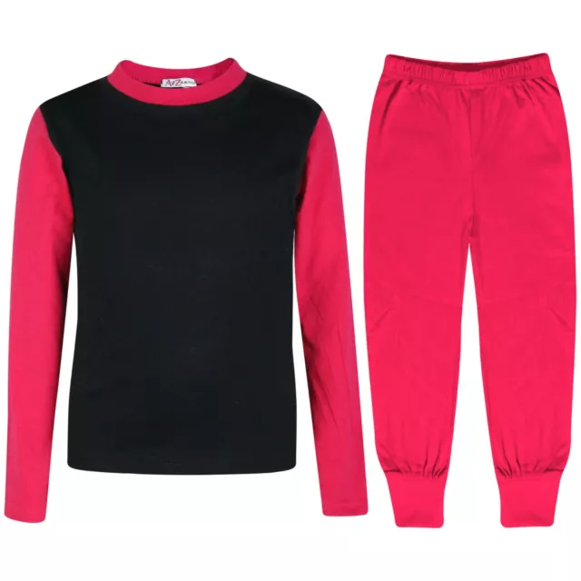 Bambine Pigiama Rosa Contrasto Colore Tinta Unita Moda Set New Età 2-13 Anno