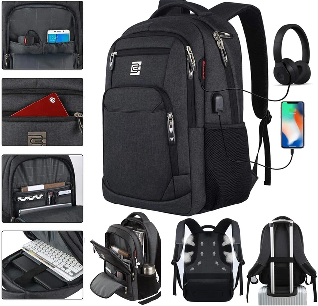 Men Women 15.6'' Backpack Bookbag School Travel Laptop Rucksack Zip Bag USB Port