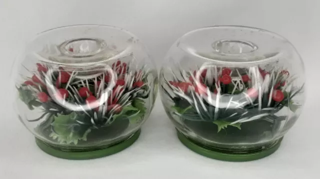 Christmas Holly Diorama Candle Holder Set of 2 Mid Century Modern Holiday