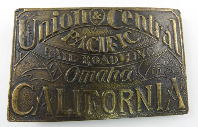 Union & Central Pacific Railroad Omaha-California Belt Buckle Bergamot VTG Brass