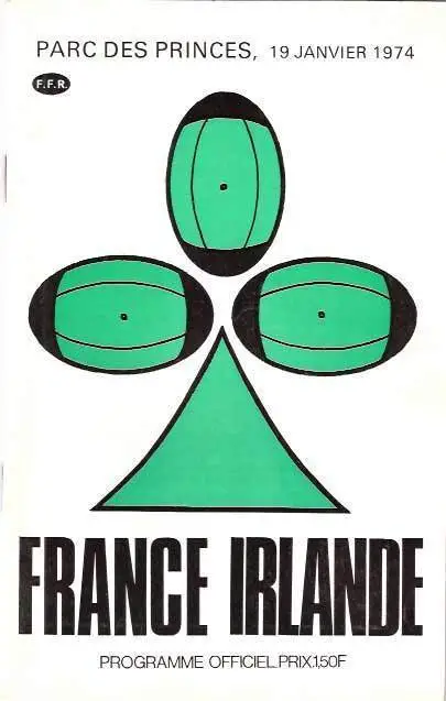 FRANCE v IRELAND 19 Jan 1974 RUGBY PROGRAMME at PARIS