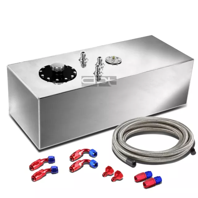 15 Gallon Top-Feed Aluminum Race Reserved Tank+Cap+Level Sender+Steel Line Kit