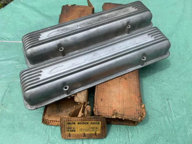 56 57 58 59 Nos Corvette Low Script Finned Aluminum Valve Covers 3726086 W/Box