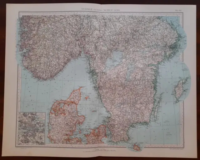 Carta Geografica Mappa con scheda anno 1955 Svezia Norvegia Sud Sverige Norge