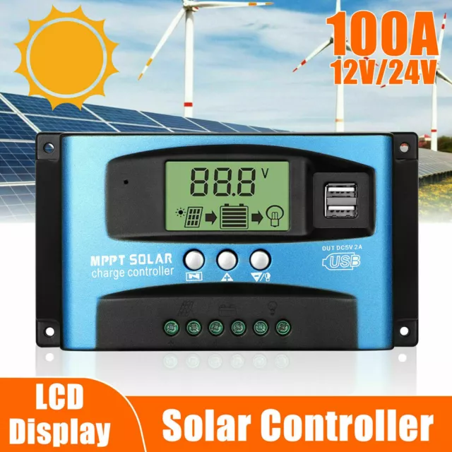 100AMP MPPT Solar Panel Charge Controller Battery Regulator Dual USB LCD 12V/24V