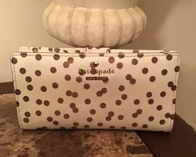 Kate Spade Cedar Street Stacey Wallet Cream With Gold Polka Dots Confetti