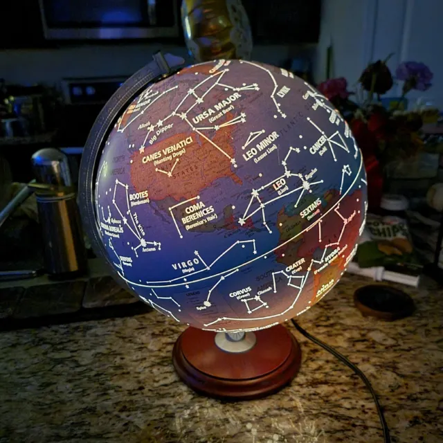 World Globe with Stand 13 Inch. Light Up Globe Lamp Illuminated.