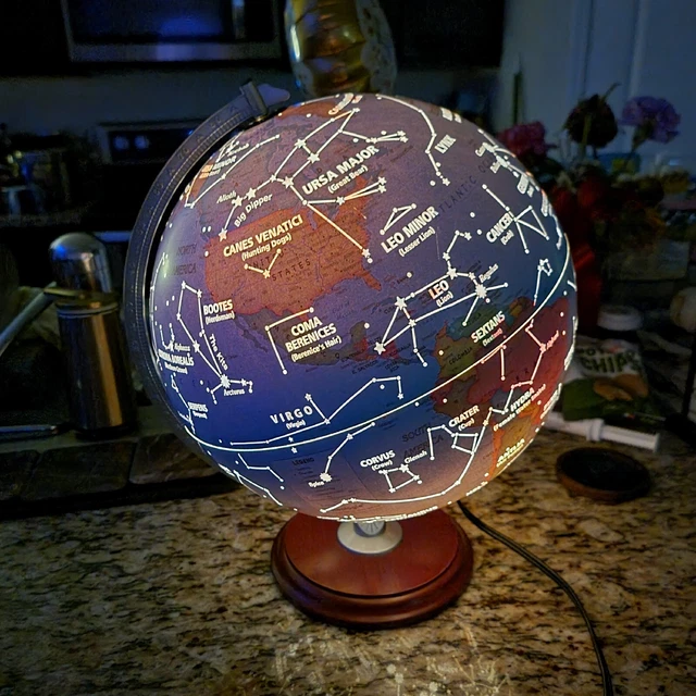 World Globe with Stand 13 Inch. Light Up Globe Lamp Illuminated.