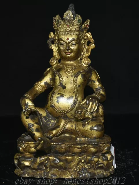 8.4" Alte tibetische Bronze vergoldeter Buddhismus Reichtum Gott Buddha Statue