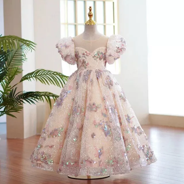 Little Girls Long Dress Party Evening Elegant Luxury Ball Gown Kid Pageant Dress