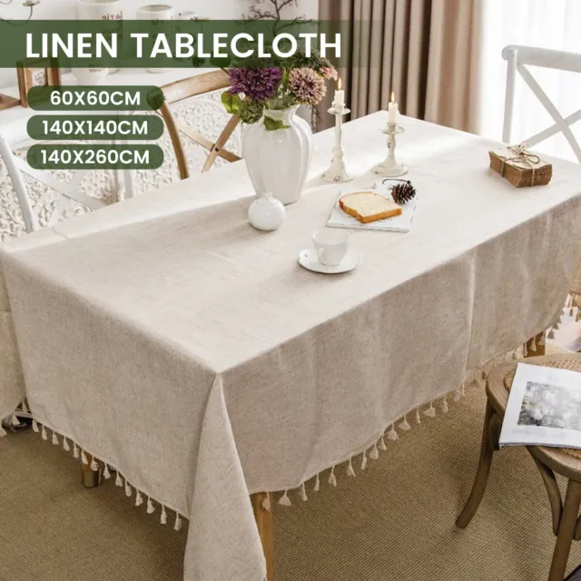 Rectangle Cotton Linen TableCloth Tassel Kitchen Dining Party Table Cloth Cover-