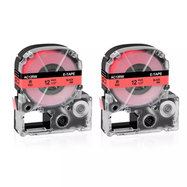 2PK Compatible K-Sun / Epson PX 212BR 212BRPX Black on Red Label Tape 12mm