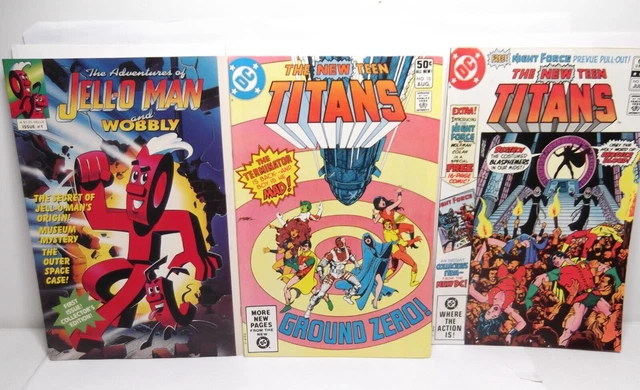 Vtg 1980's Jell-O Man # 1 +DC New Teen Titans 10,21 comic lot