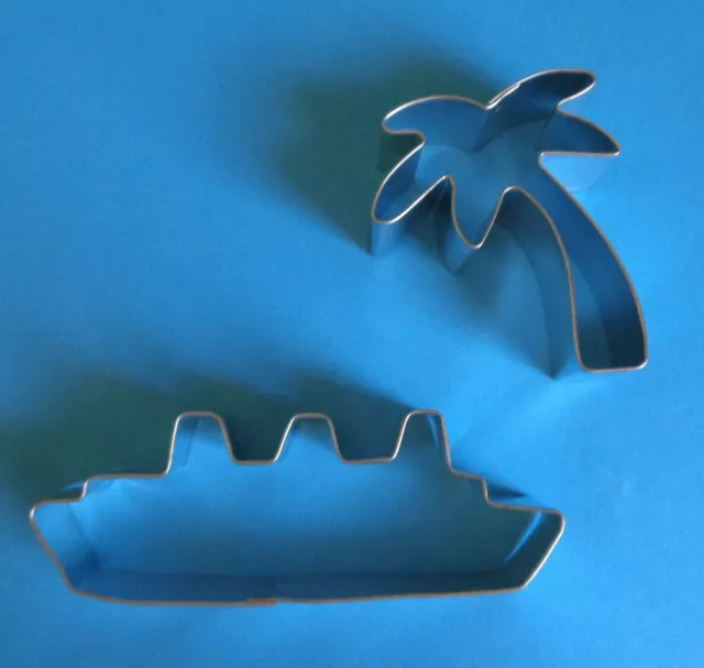 New Tin Cruise Ship & Palm Tree Cookie Cutters 4.25" & 3"