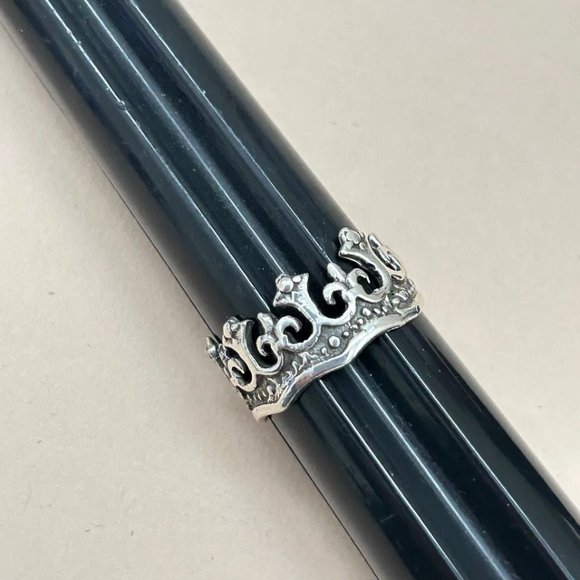 My little Princess Crown Mexican 925 Sterling Silver Taxco Oxidized Ring Sz  9.5 3