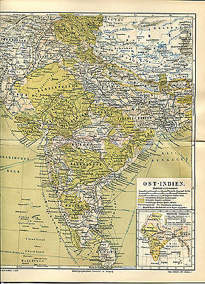 Mapa de País Ostindien, Con Politischer Resumen - De 1895 (J-BE2)