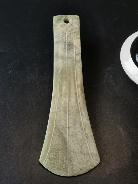 Chinese ritual jade spade line patern green jade blade ornament Axe 玉铲