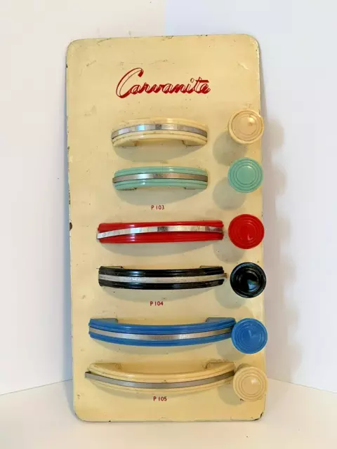 Carvanite Vintage Plastic Drawer Pulls And Knobs Assorted Colors. Display Card