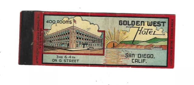 Golden West Hotel - San Diego, CALIF.    Matchcover     Emmett H. McFadin, Owner