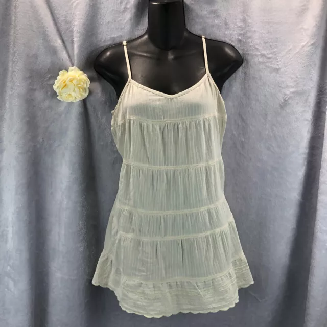 ROXY Cream Colored Sleeveless Womens Sz L Strappy Babydoll Cotton Summer Blouse