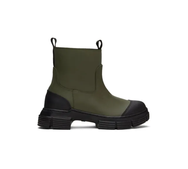 New! GANNI Recycled Rubber Rain Boots Green Black Combat Size 36 / US 6   DD281