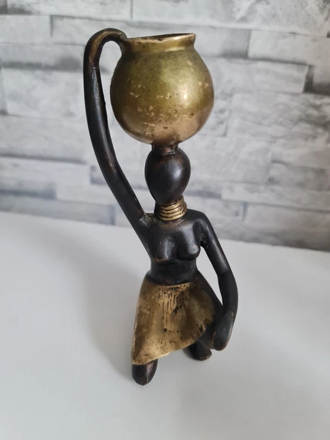 STATUETTE FEMME AFRICAINE AFRIQUE ? bois exotique PORTEUSE D'EAU 61cm en bois EUR 20,00