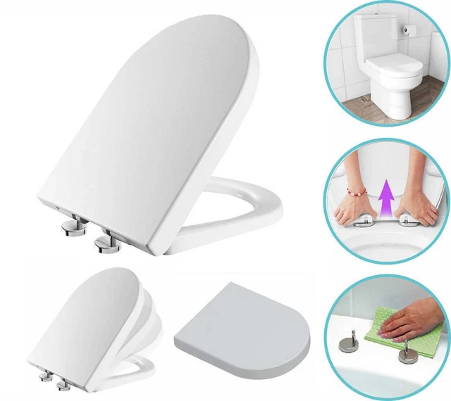 LUXURY D SHAPE Heavy Duty Soft Close Top Fixing Hinges White Toilet