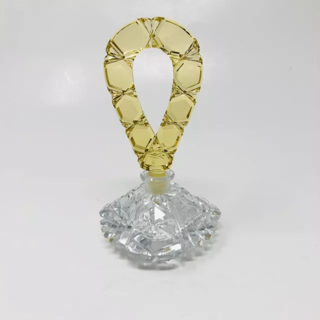 Vintage Czech Perfume Bottle Clear Crystal Yellow Dauber Signed 5.5" 3