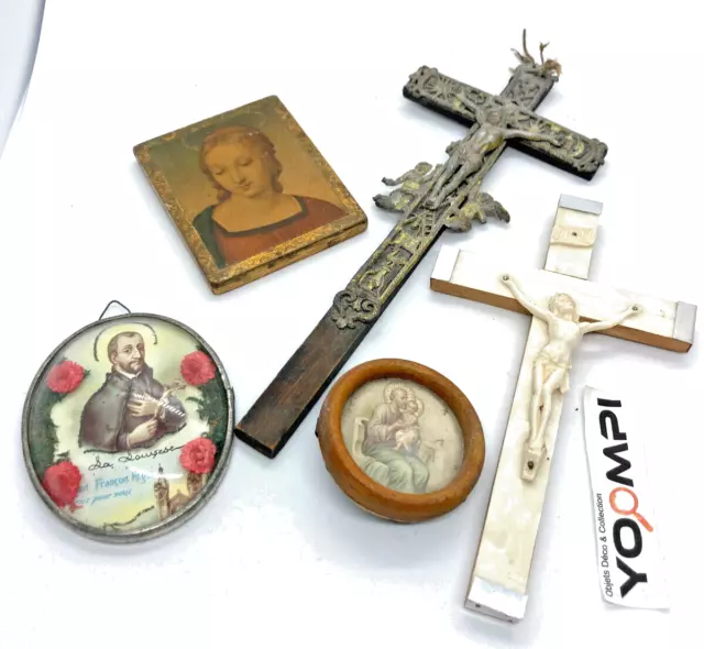 lot objets religieux ancien religion old religious christ crucifix