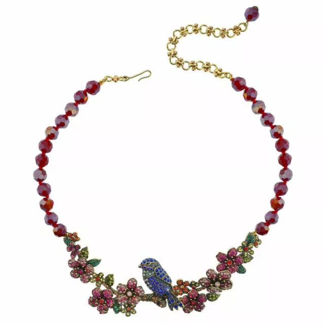 New $270 HEIDI DAUS "On a Lark" Crystal Blue Bird Chickadee Statement Necklace