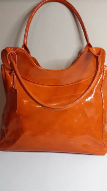 Nieman Marcus Orange Patent Leather Tote Bag