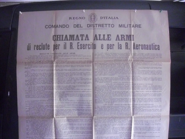 NOVARA 1936 manifesto CHIAMATA ALLE ARMI R.ESERCITO E AERONAUTICA misure 130x94