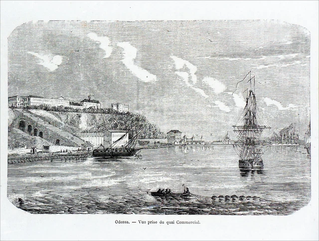 UKRAINE: The PORT of ODESSA, view taken from the COMMERCIAL DOCK - 19th century engraving 2