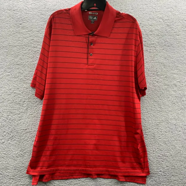 Adidas Polo Shirt Mens XL Golf Short Sleeve Red Black Striped Climacool