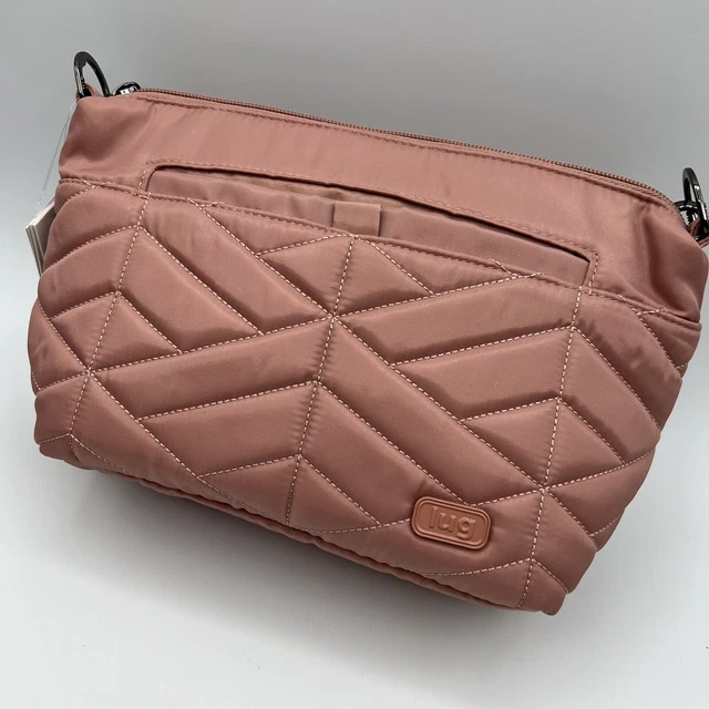 LUG Blush Pink Camo Strap Flare Quilted Crossbody Bag Purse RFID Rose Gold 3