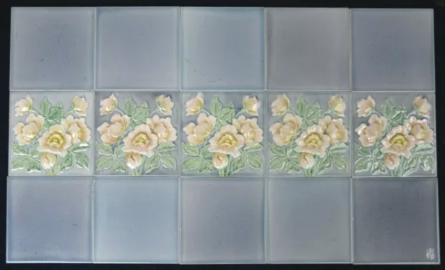 Germany - M O & P F - Antique Art Nouveau Majolica 15 Tile Set  C1900