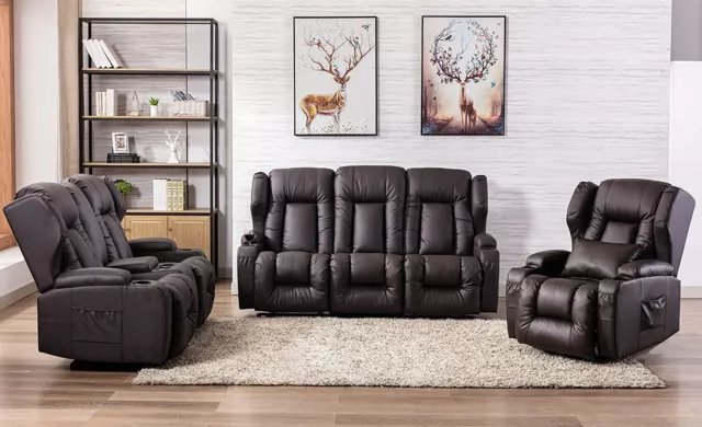 PU Leather Recliner Sofa Chair Set Manual Recliner Loveseat Couch for LivingRoom