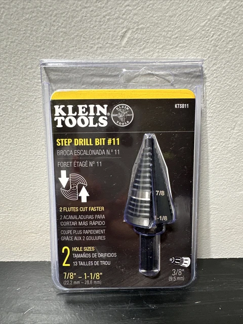 Klein Tools Step Drill Bit #11 Double-Fluted 7/8 to 1-1/8-Inch #KTSB11 BRAND NEW
