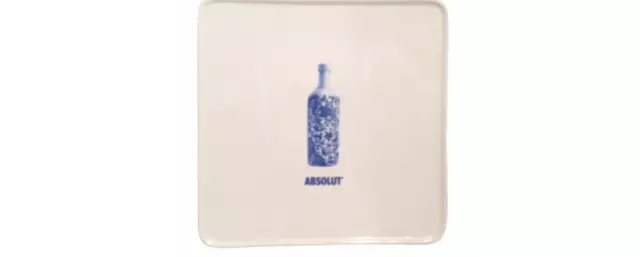 Rare Absolut Vodka- Heavy Ceramic Tray- Cobalt Blue/White Collectible Barware