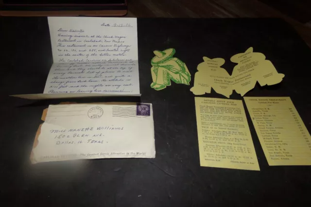 Lot 5 Carlsbad Cavern Chuck Wagon Restaurant Menus history Milage letter 1959