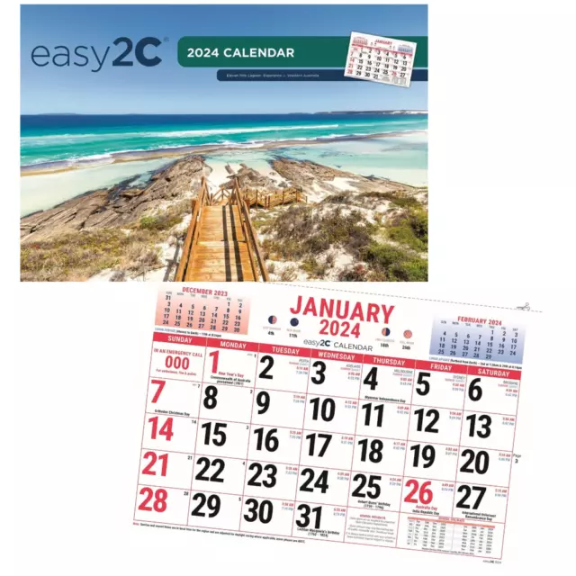 3 x 2024 Allen's EsE-2C Calendar - Easy to See A4 Wall Calendar Big Print EsE 2C