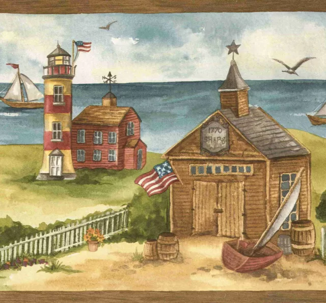 Lighthouse Sail Boat Beach Wallpaper Border 7007-428B