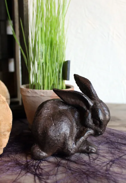 Gartenfigur Dekofigur Hase Gusseisen Kaninchen Schlüsselversteck Ostern