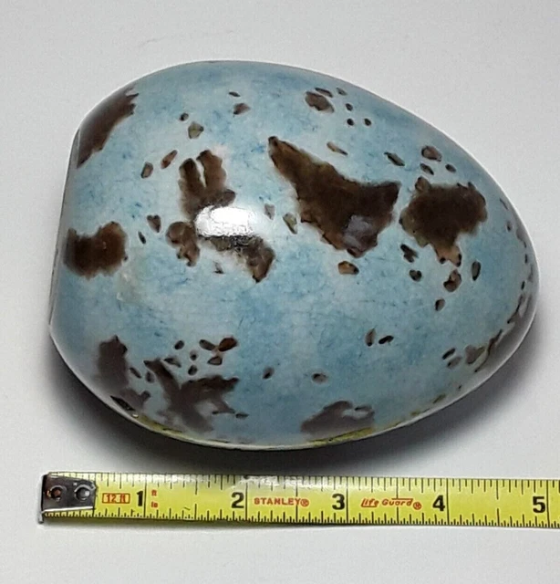 Ceramic Porcelain Speckled Egg Blue Brown Glazed Large 4.75" tall 7