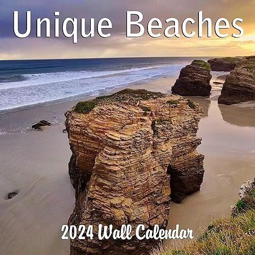 UNIQUE BEACHES MONTHLY 2024 Hangable Wall Calendar with Four Bonus