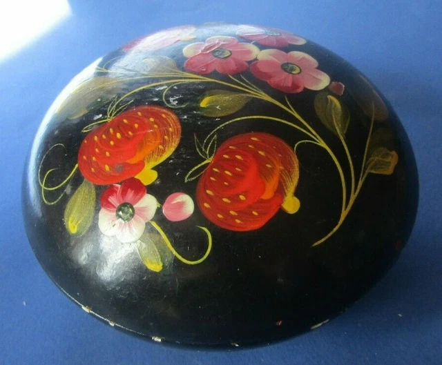 Plateau Métal Peint URSS - Type Jostovo - Décor Fleurs Noir - Made In USSR