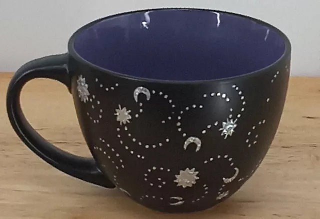 Celestial Moon Child Pearly Moon Stars Mug Coffee Tea 16oz Black Purple