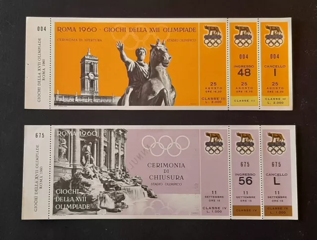 Roma 1960 Giochi Xvii Olimpiadi 2 Biglietti Apertura Chiusura Errore Stampa