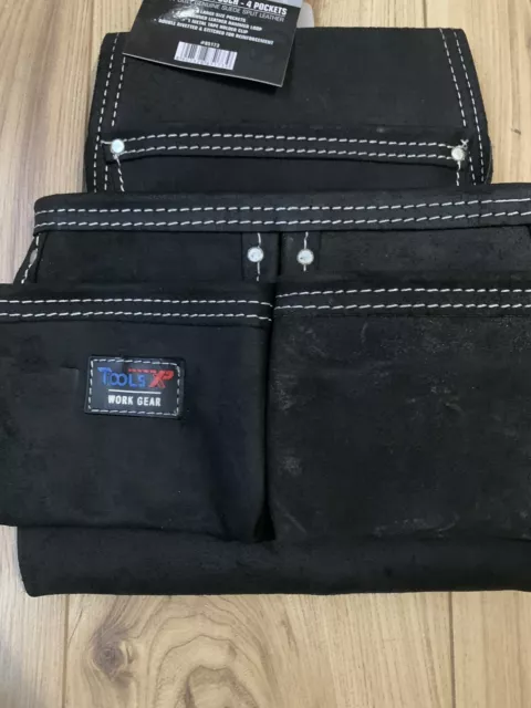 Heavy Duty 4 Pocket Professional Black Tool Pouch Belt Suede Leather 85173