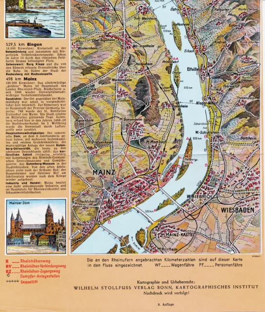 Rhein 1958 orig. Teil-Leporello Mainz Eltville Biebrich Ingelheim Wackernheim